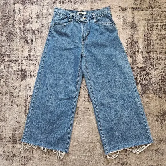 Levi's Blue '94 Baggy Wide Leg Jeans Raw‎ Distressed Hem Size 29 - Picture 3 of 13